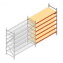 Grootvakstelling AR 2500x2010x900 mm (hxbxd) 6 niveaus verzinkt aanbouwsectie met voorgemonteerde frames