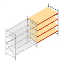 Grootvakstelling AR 2500x2250x1000 mm (hxbxd) 4 niveaus verzinkt aanbouwsectie met voorgemonteerde frames