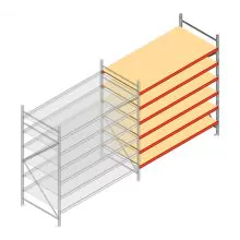 Grootvakstelling AR 2500x2250x1000 mm (hxbxd) 6 niveaus verzinkt aanbouwsectie met voorgemonteerde frames