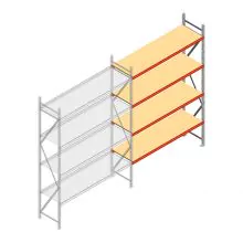 Grootvakstelling AR 3000x2250x600 mm (hxbxd) 4 niveaus verzinkt aanbouwsectie met voorgemonteerde frames