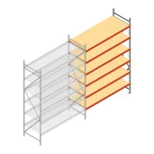 Grootvakstelling AR 3000x2250x800 mm (hxbxd) 6 niveaus verzinkt aanbouwsectie met voorgemonteerde frames