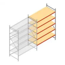 Grootvakstelling AR 3000x2250x1000 mm (hxbxd) 5 niveaus verzinkt aanbouwsectie met voorgemonteerde frames