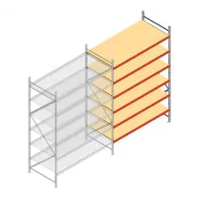 Grootvakstelling AR 3000x2250x1000 mm (hxbxd) 6 niveaus verzinkt aanbouwsectie met voorgemonteerde frames