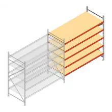 Grootvakstelling AR 2250x2700x1000 mm (hxbxd) 5 niveaus verzinkt aanbouwsectie met voorgemonteerde frames