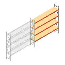 Grootvakstelling AR 2500x2700x400 mm (hxbxd) 4 niveaus verzinkt aanbouwsectie met voorgemonteerde frames