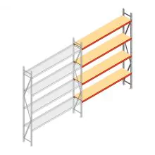Grootvakstelling AR 3000x2700x500 mm (hxbxd) 4 niveaus verzinkt aanbouwsectie met voorgemonteerde frames