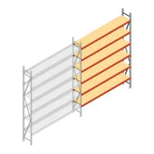 Grootvakstelling AR 3000x2700x500 mm (hxbxd) 6 niveaus verzinkt aanbouwsectie met voorgemonteerde frames