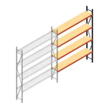 Grootvakstelling AR 3000x2700x500 mm (hxbxd) 4 niveaus verzinkt aanbouwsectie met voorgemonteerde frames