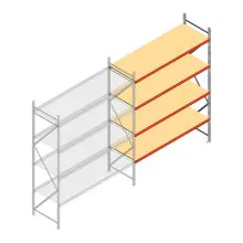 Grootvakstelling AR 3000x2700x900 mm (hxbxd) 4 niveaus verzinkt aanbouwsectie met voorgemonteerde frames