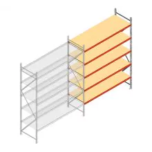 Grootvakstelling AR 3000x2700x900 mm (hxbxd) 5 niveaus verzinkt aanbouwsectie met voorgemonteerde frames