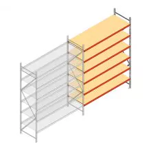 Grootvakstelling AR 3000x2700x900 mm (hxbxd) 6 niveaus verzinkt aanbouwsectie met voorgemonteerde frames