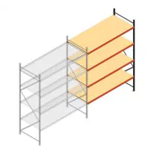 Grootvakstelling AR 3000x2700x900 mm (hxbxd) 4 niveaus verzinkt aanbouwsectie met voorgemonteerde frames