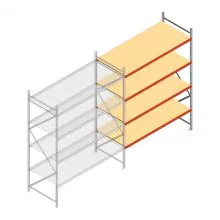 Grootvakstelling AR 3000x2700x1000 mm (hxbxd) 4 niveaus verzinkt aanbouwsectie met voorgemonteerde frames