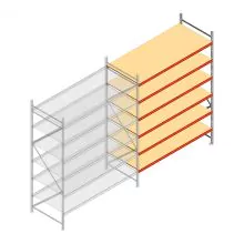 Grootvakstelling AR 3000x2700x1000 mm (hxbxd) 6 niveaus verzinkt aanbouwsectie met voorgemonteerde frames