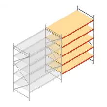 Grootvakstelling AR 3000x2700x1200 mm (hxbxd) 5 niveaus verzinkt aanbouwsectie met voorgemonteerde frames