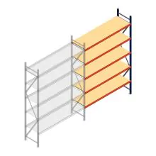 Grootvakstelling AR 3000x2010x600 mm (hxbxd) 5 niveaus blauw aanbouwsectie met voorgemonteerde frames