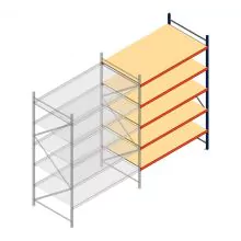 Grootvakstelling AR 3000x2010x1200 mm (hxbxd) 5 niveaus blauw aanbouwsectie