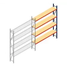 Grootvakstelling AR 3000x2700x400 mm (hxbxd) 4 niveaus blauw aanbouwsectie met voorgemonteerde frames