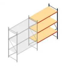 Grootvakstelling AR 3000x2700x1000 mm (hxbxd) 3 niveaus blauw aanbouwsectie met voorgemonteerde frames