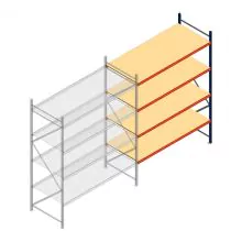 Grootvakstelling AR 3000x2700x1000 mm (hxbxd) 4 niveaus blauw aanbouwsectie met voorgemonteerde frames