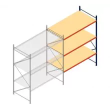 Grootvakstelling AR 3000x2700x1200 mm (hxbxd) 3 niveaus blauw aanbouwsectie