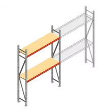 Grootvakstelling AR 2500x1850x400 mm (hxbxd) 2 niveaus verzinkt beginsectie met voorgemonteerde frames