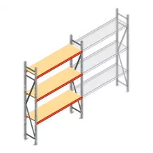 Grootvakstelling AR 2500x1850x400 mm (hxbxd) 3 niveaus verzinkt beginsectie met voorgemonteerde frames