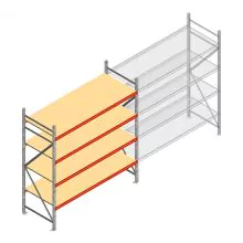 Grootvakstelling AR 2500x2010x600 mm (hxbxd) 4 niveaus verzinkt beginsectie met voorgemonteerde frames