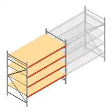 Grootvakstelling AR 2250x2700x1200 mm (hxbxd) 4 niveaus verzinkt beginsectie met voorgemonteerde frames