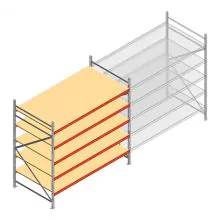 Grootvakstelling AR 2250x2700x1200 mm (hxbxd) 5 niveaus verzinkt beginsectie met voorgemonteerde frames