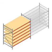 Grootvakstelling AR 2250x2700x1200 mm (hxbxd) 6 niveaus verzinkt beginsectie met voorgemonteerde frames