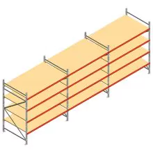 Voordeelrij grootvakstelling AR 2250x8300x1200 mm (hxbxd) 4 niveaus met voorgemonteerde frames