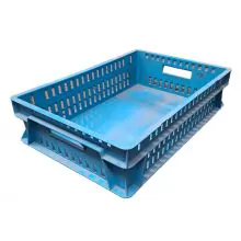 Gebruikte kunststof stapelbak, magazijnbak 600x400x145 mm (lxbxh) blauw
