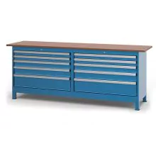 Werkbank met 10 laden 850x2200x600 mm (hxbxd) blauw