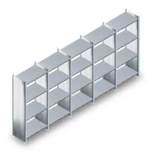 Voordeelrij gebruikte Dexion HI280 legbordstelling 2400x5180x600 mm (hxbxd) 4 niveaus