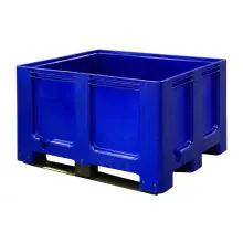 Palletbox blokpalletformaat 1200x1000x760 mm (lxbxh) op 3 sleeplatten blauw