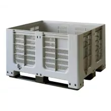 Geperforeerde palletbox blokpalletformaat 1200x1000x760 mm (lxbxh) op 3 sleeplatten grijs