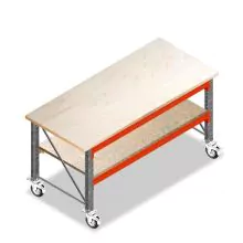 Mobiele werkbank, werktafel op wielen dubbellaags 2150x950x940 mm (lxdxh) frames voorgemonteerd