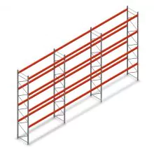 Voordeelrij palletstelling AR T2 6000x11200x1100mm (hxbxd) 4 niveaus 3004kg/niv met voorgemonteerde frames