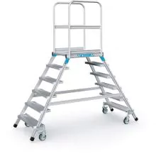 Verrijdbare platformtrap Zarges aluminium dubbel 2x6 treden 1440 mm