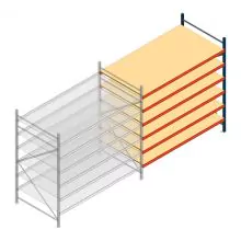 Grootvakstelling AR 2500x2700x1200 mm (hxbxd) 6 niveaus blauw aanbouwsectie met voorgemonteerde frames