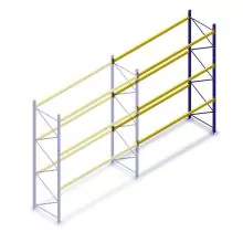 Gebruikte Esmena palletstelling 4600x3600x1100mm (hxbxd) 3 niveaus aanbouwsectie 3367kg/set