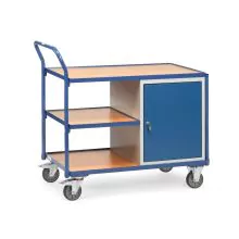 Lichte werkplaatswagen 300 kg met 1 kast en 3 laadvlakken 1000x600 mm