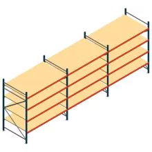 Voordeelrij grootvakstelling AR 2250x6958x1200 mm (hxbxd) 4 niveaus blauw met voorgemonteerde frames