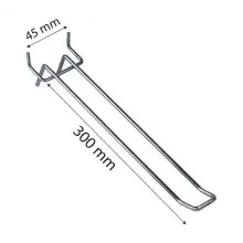 Winkelstelling displayhaak, perfohaak 300 mm dubbel 4,0mm diameter