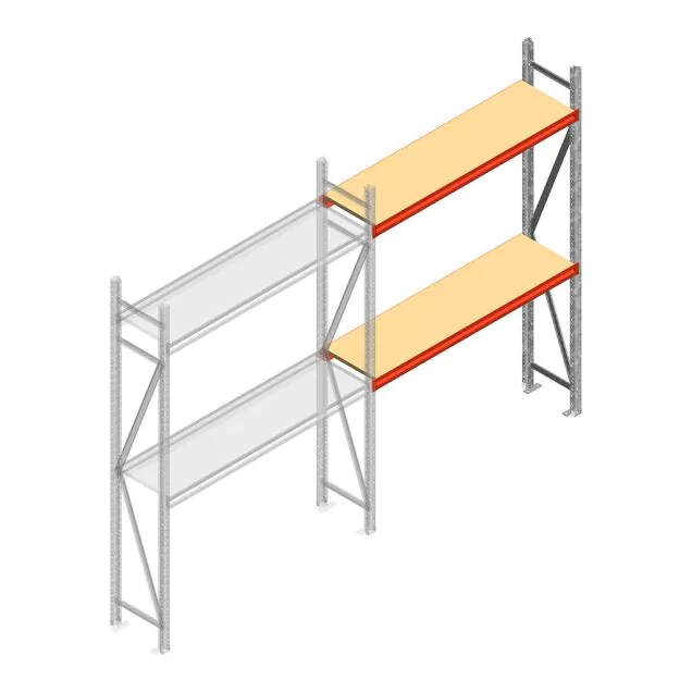 Grootvakstelling AR 2000x1850x400 mm (hxbxd) 2 niveaus verzinkt aanbouwsectie met voorgemonteerde frames