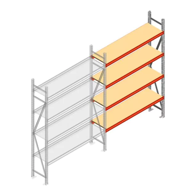 Grootvakstelling AR 2000x1850x400 mm (hxbxd) 4 niveaus verzinkt aanbouwsectie met voorgemonteerde frames