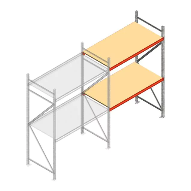 Grootvakstelling AR 2000x1610x800 mm (hxbxd) 2 niveaus verzinkt aanbouwsectie met voorgemonteerde frames