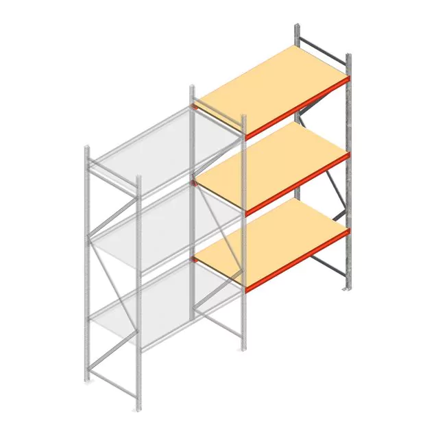 Grootvakstelling AR 3000x1850x900 mm (hxbxd) 3 niveaus verzinkt aanbouwsectie met voorgemonteerde frames