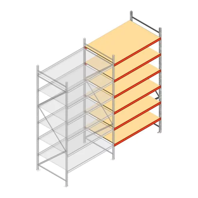 Grootvakstelling AR 3000x1610x1000 mm (hxbxd) 6 niveaus verzinkt aanbouwsectie met voorgemonteerde frames